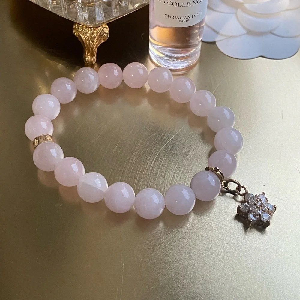 Genuine rose Quartz bracelet with removable flower charm_7